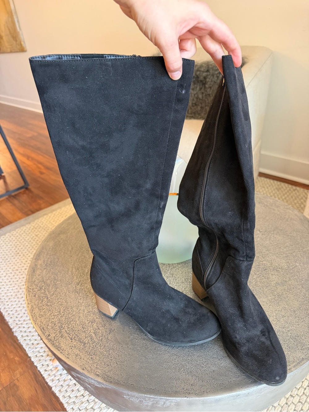 Universal Standard Black Suede Over-the-Knee Block Heel Boots